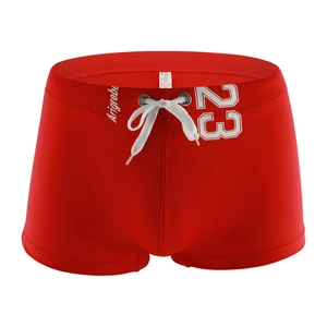 Men Quick Dry Swim Trunks Nylon Spandex Elastic Drawstring Waist Boxer Swimwear Athletic Beach Shorts With Number Print For Men