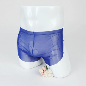 Boxer da uomo in mesh trasparente blu scuro traspirante con elastico in vita