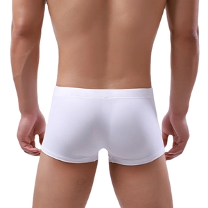 Men's quick-dry swimming trunks in white color seen from the back on a model
