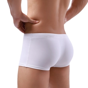 Men's quick-dry swimming trunks in solid white with ergonomic fit and drawstring