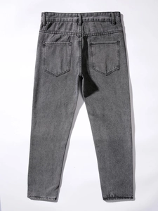 Pantaloni jeans grigio scuro uomo vestibilità ampia a gamba dritta con doppie tasche posteriori