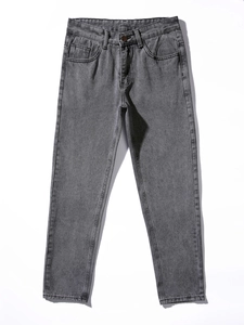 Jeans da uomo gamba dritta in denim grigio scuro lavato con classico design a cinque tasche