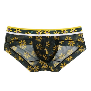 Slip fin en résille pour hommes avec imprimé marguerites jaunes et taille élastique