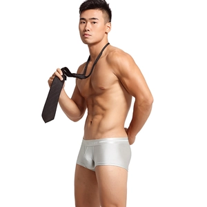 Sleek silver-gray nylon boxers for men with elastic logo waistband and silky finish