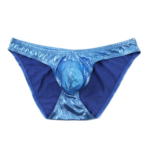 Slip bleu métallisé brillant pour homme avec poche 3D de maintien et ceinture large