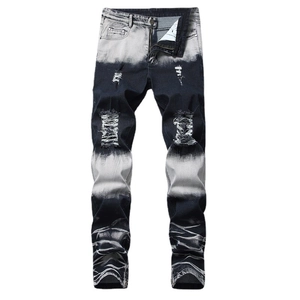 Jeans denim slim da uomo con dettagli strappati e cerniera decorativa alla caviglia