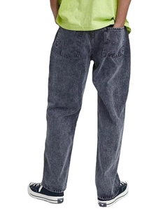 Jeans da uomo dritti ampi in denim grigio lavato, vista posteriore stile vintage