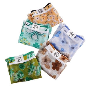 5-pack men's breathable thin ice silk mesh boxer briefs with floral leaf print patterns