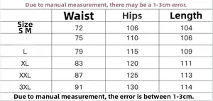 Size chart for men's casual joggers showing waist, hip, and length measurements in cm
