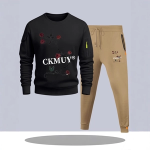 Men's Casual Rose Floral Print Pullover Sweatshirt And Joggers Long Sleeve Round Neck Sports Suit Tracksuit Outfits