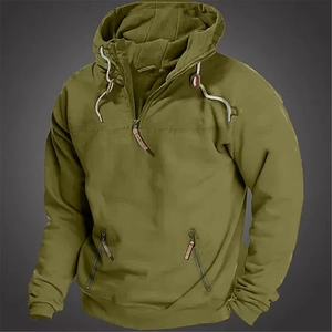 Armeegrüner Herren-Kapuzenpullover mit Halbreißverschluss im lässigen Outdoor-Stil