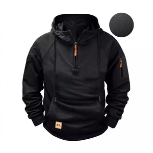 Men Tactical Hoodie Breathable Polyester Outdoor Sweatshirt With Half Zipper Multi Pockets Drawstring Hood Sports Casual Top