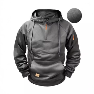 Men's grey tactical hoodie with orange zippers and breathable textured waffle fabric