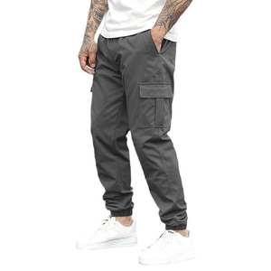 Pantaloni cargo grigio scuro da uomo con coulisse in vita e tasche laterali