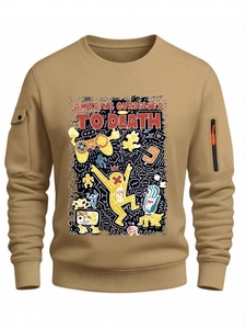 Felpa da Uomo Girocollo a Maniche Lunghe Pullover Con Tasche Sulle Maniche Stampa Graffiti Foderata in Pile Streetwear