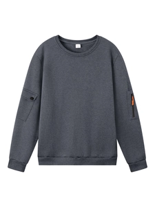 Men's charcoal grey crewneck sweatshirt with tactical zipper and utility flap pockets