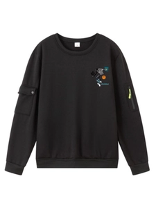 Felpa da Uomo Casual Girocollo in Poliestere Pullover Stampato Streetwear Sport Top Con Tasche Funzionali Sulle Maniche Abbigliamento Sportivo Casual