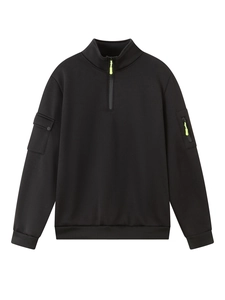 Felpa nera con collo alto e mezza zip con dettagli zip verde neon sulle maniche