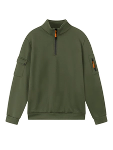 Felpa uomo verde militare vestibilità slim con colletto e tasche sulle maniche