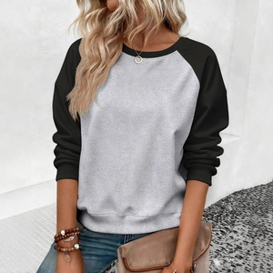 Sweat-shirt à Col Rond et Manches Raglan pour Femmes Décontracté à Manches Longues Patchwork Polaire Pullover pour Printemps Automne