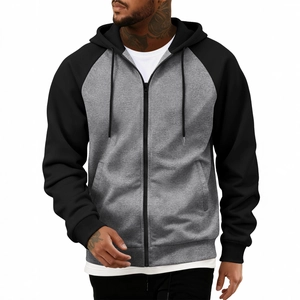 Men Raglan Sleeve Zip Up Hoodie Color Block Fleece Lined Hooded Sweatshirt Loose Casual Sports Jacket Plus Size Outerwear
