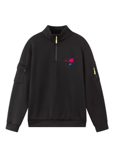 Felpa da Uomo con Mezza Cerniera e Collo Alto in Poliestere Multitasche Pullover Utility con Stampa a Schizzi di Inchiostro Top Streetwear Casual