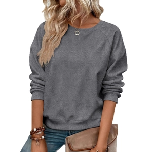 Sweat-shirt classique gris foncé pour femmes avec manches raglan et bords-côtes
