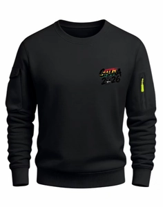 Detail of Ghana 2026 crewneck sweatshirt showing sleeve pockets and fluorescent green zipper