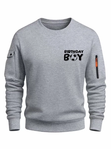 Men's grey sweatshirt with Birthday Boy football print and tactical sleeve pockets