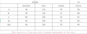 Size chart table for men's hoodies showing measurements in cm from S to XXL sizes