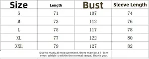 Detailed size chart for men's loose long sleeve T-shirt with measurements from S to XXL
