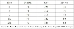 Size chart for men's long sleeve T-shirt with measurements for S to XXL sizes