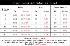 Detailed size chart for men fleece pants showing Asian sizes S-3XL with measurements