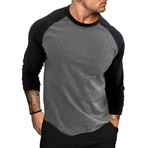Men's raglan long sleeve t-shirt in heather grey and black with a crew neck and slim fit