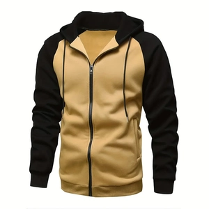 Felpa da uomo con cappuccio e zip bicolore kaki e nero con maniche raglan