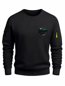 Men Fashion Round Neck Sweatshirt Polyester Cotton Blend Saudi Arabia Football Print Casual Sporty Utility Pocket Top