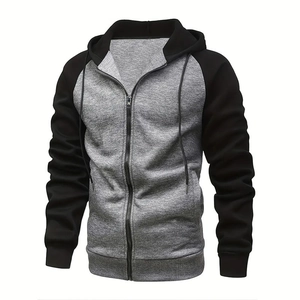 Felpa casual da uomo con cappuccio, zip, colori a contrasto e interno in pile