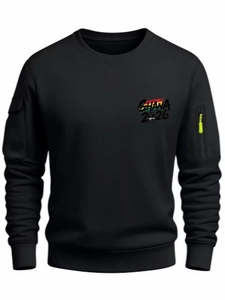 Men's black crewneck sweatshirt with Ghana 2026 print and yellow zipper arm pocket