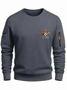 Sweat-shirt gris foncé pour hommes 2026 avec col rond et poches cargo sur les manches