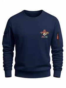 Sweat-shirt bleu marine pour homme avec imprimé football 2026 et poche zippée sur la manche