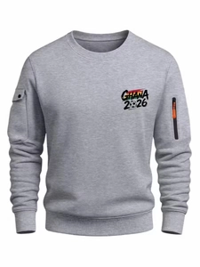 Men's dark grey sweatshirt with GHANA 2026 print and utility sleeve zipper pocket