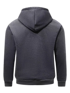Detail view of charcoal gray hoodie back featuring ribbed cuffs and snowflake texture