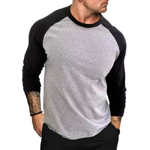 Men's loose long sleeve raglan t-shirt with grey body and black contrast sleeves