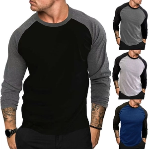 Men's Raglan Long Sleeve T-Shirt Casual Color Block Round Neck Cotton Blend Breathable Base Layer Top For Daily Wear