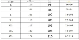 Size chart table for men's linen casual trousers from size S up to 4XL in detail