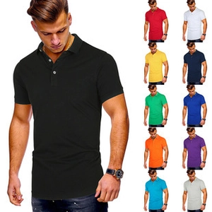 Vista dettagliata che mostra undici colori a tinta unita per la polo slim fit da uomo