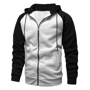 Sweat à capuche zippé en polaire pour homme, corps gris et manches noires pour l'hiver