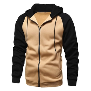 Veste à capuche zippée bicolore pour homme en kaki et noir avec doublure polaire chaude