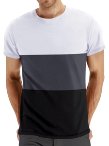 T-Shirt Homme Design Patchwork Color Block Polyester Respirant Manches Courtes Col Rond Été Mode Décontracté Tee Tops Coupe