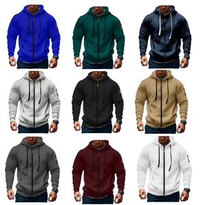 Grid view of men's hooded zip-up sweatshirt available in nine different colors